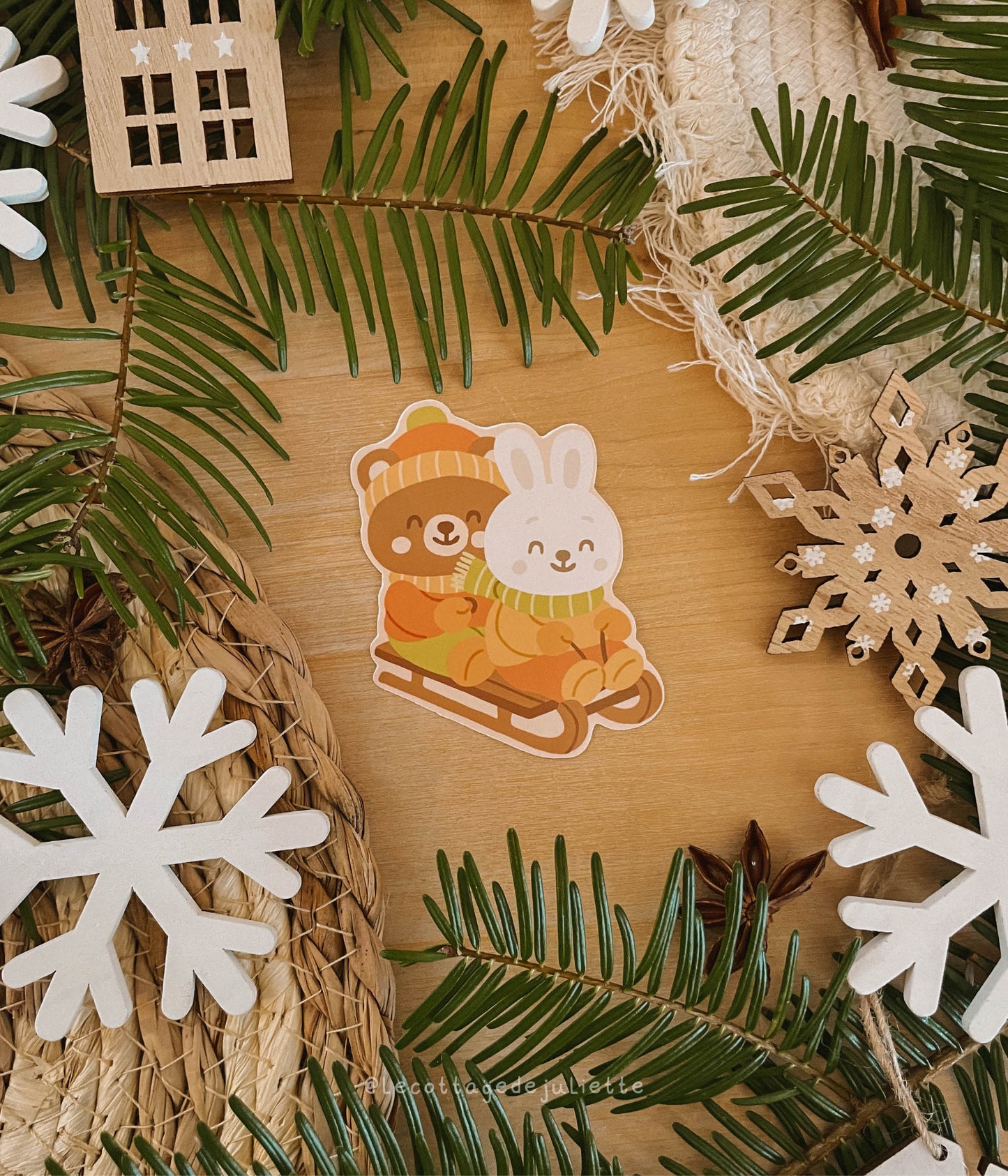 Sticker "La sortie en luge du lapin et de l'ours"