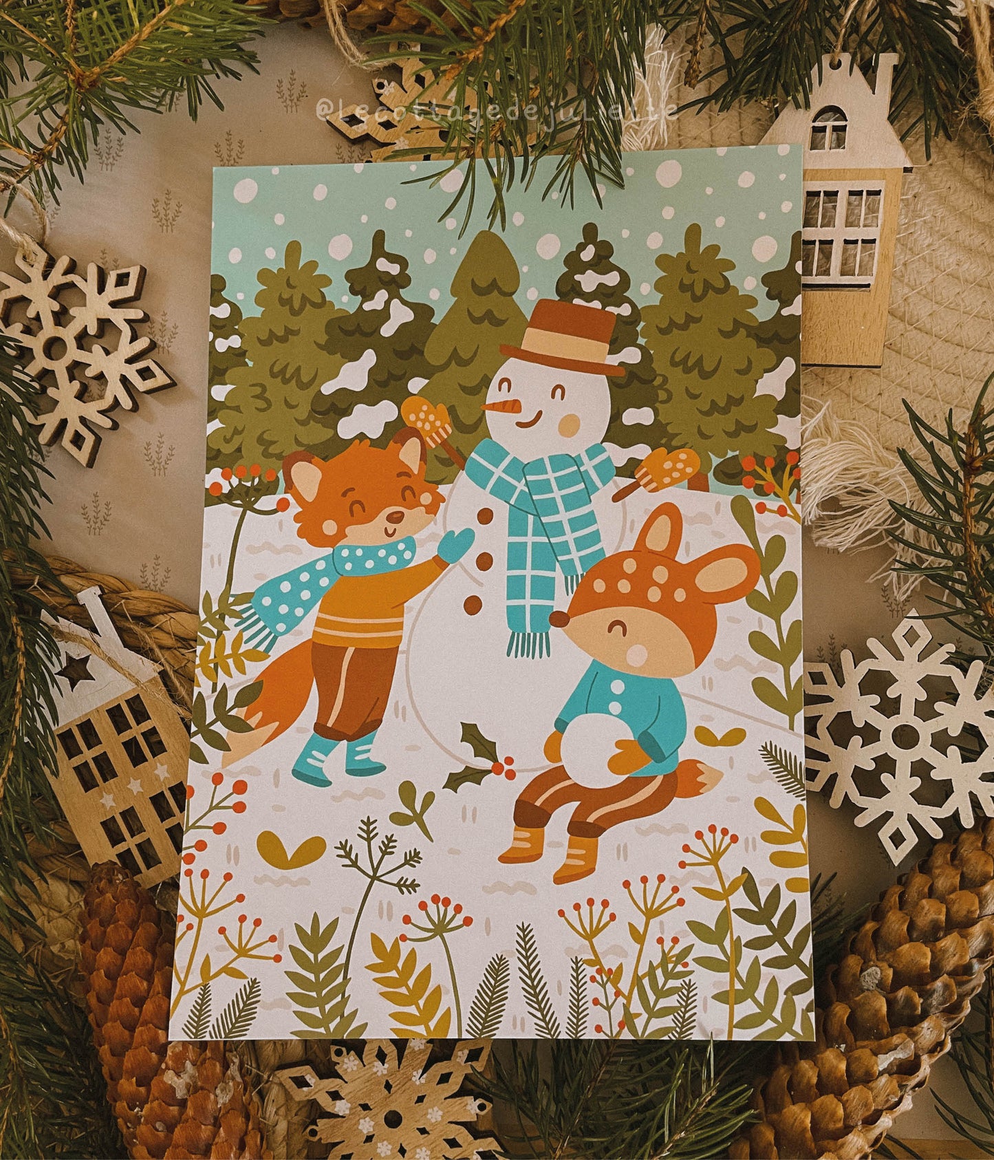 Illustration "Le bonhomme de neige des animaux de la forêt"