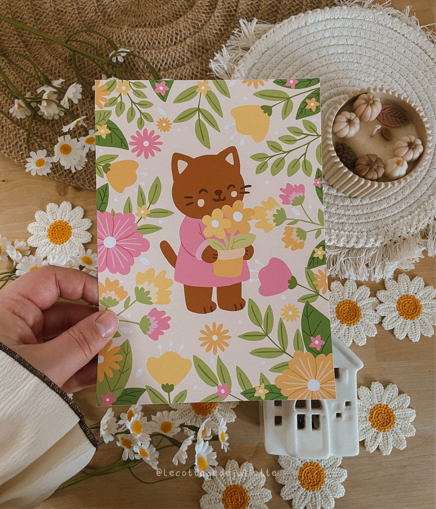 Illustration "Le chat et ses fleurs"