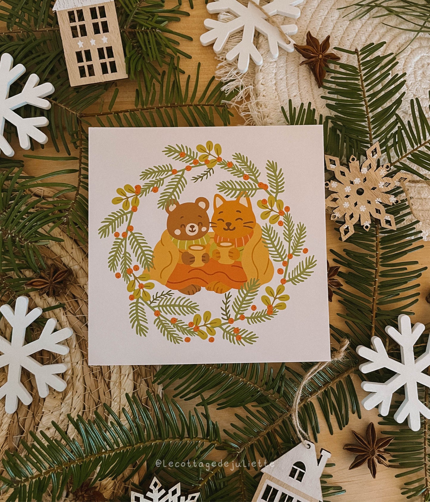 Illustration "Le moment cosy de l'ours et du chat"