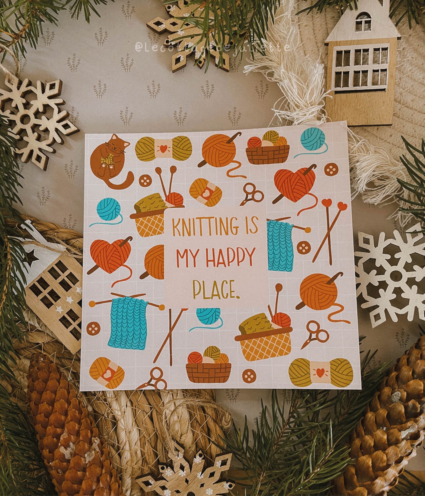 Illustration "Knitting is my happy place."
