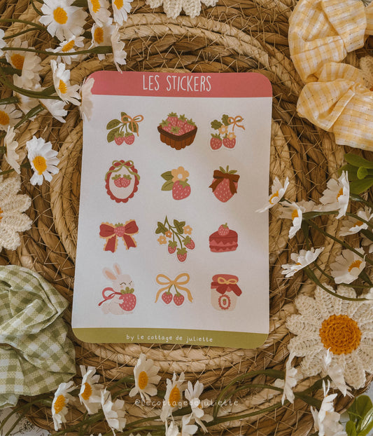 Planche de stickers "La folie des fraises"