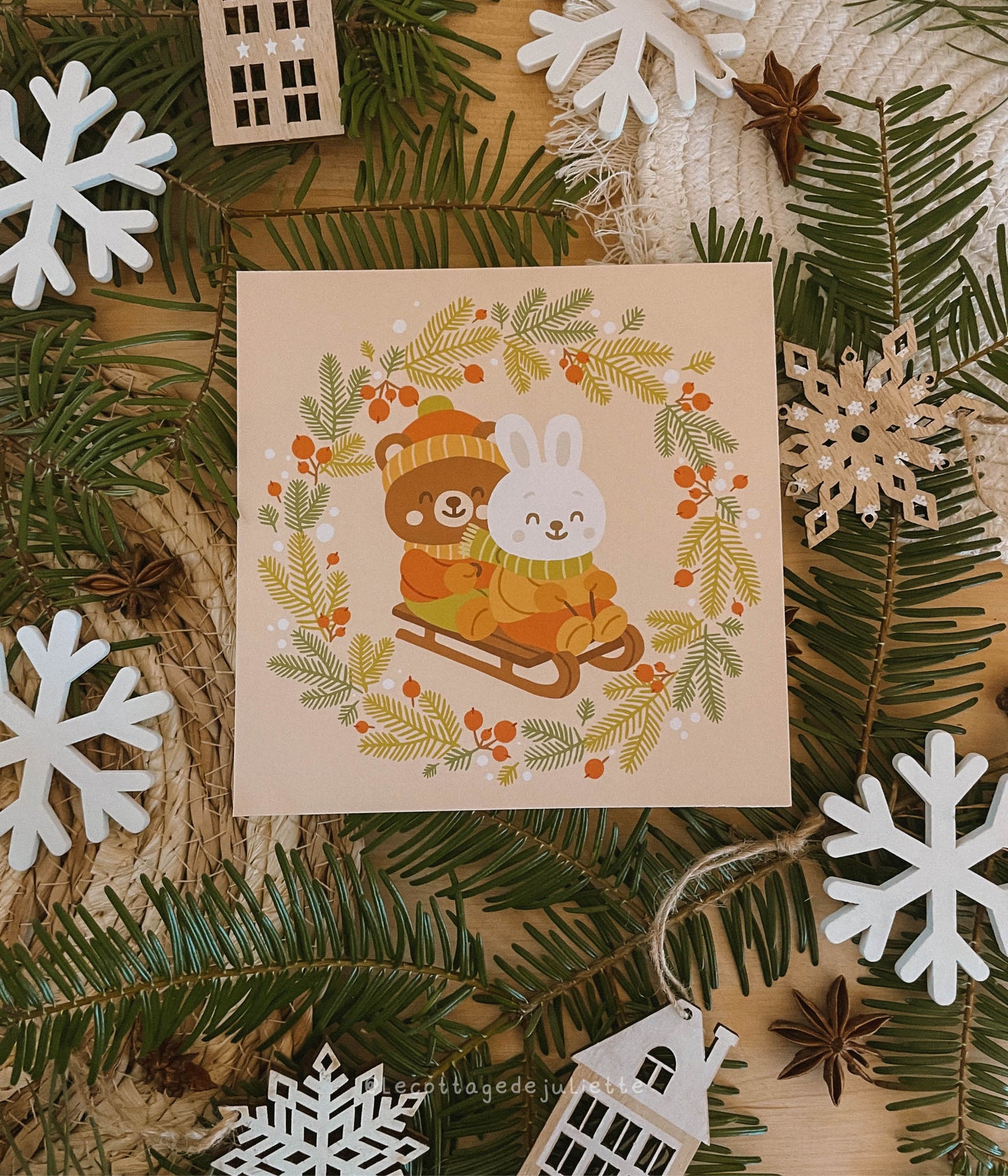 Illustration "La sortie en luge du lapin et de l'ours"