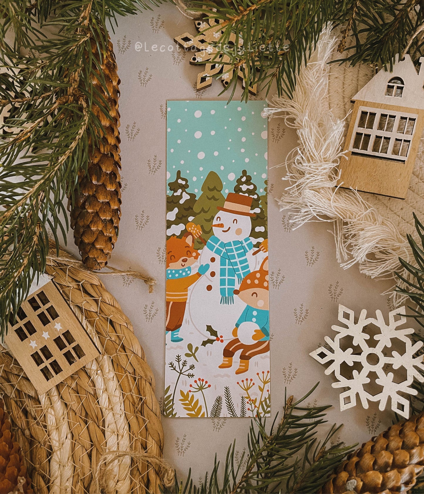 Marque-page "Le bonhomme de neige des animaux de la forêt"