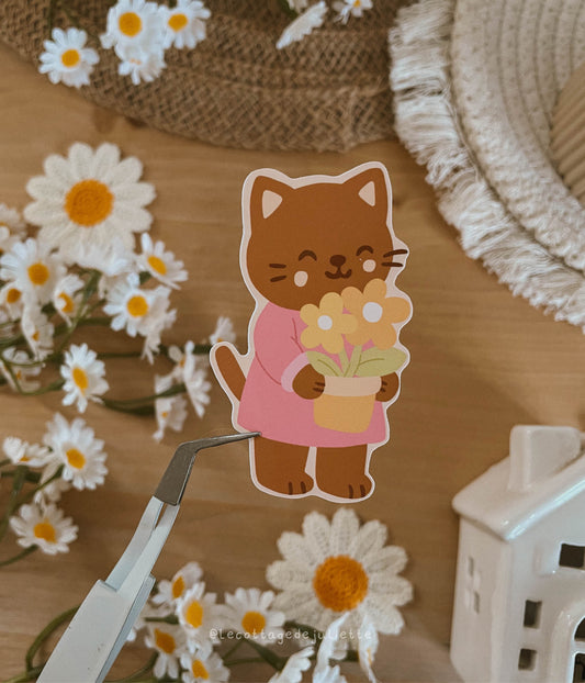 Sticker "Le chat et ses fleurs"