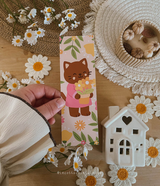 Marque-page "Le chat et ses fleurs"