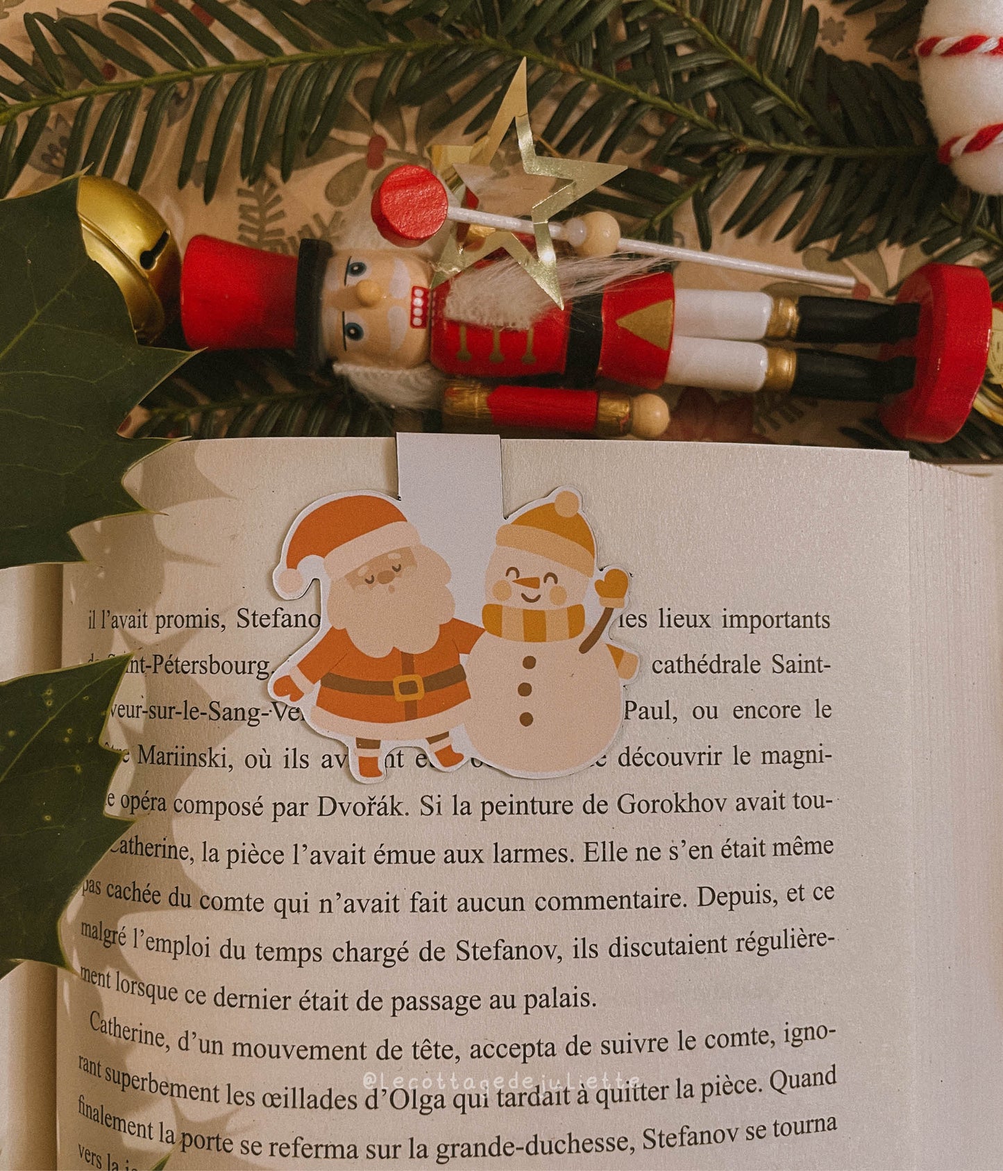 Marque-page magnétique "Le père Noël et le bonhomme de neige"