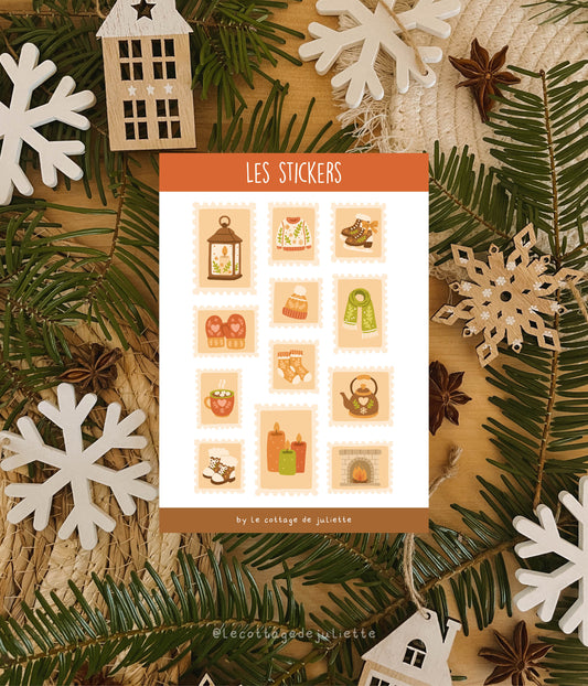 Planche de stickers "Les timbres hivernaux"