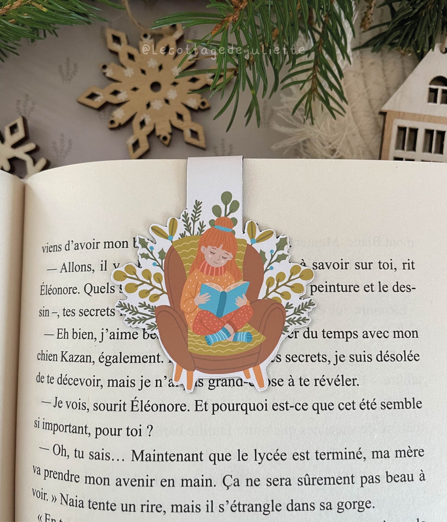Marque-page magnétique "Moment de lecture hivernal"