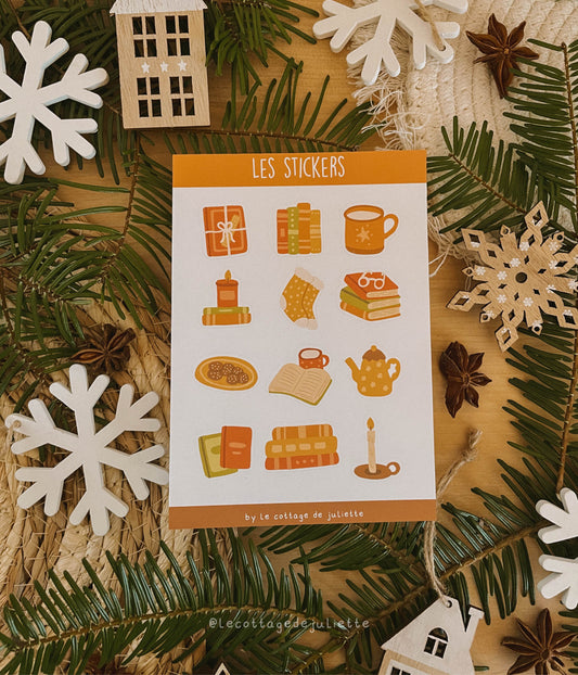Planche de stickers "Snow is falling and my books are calling"