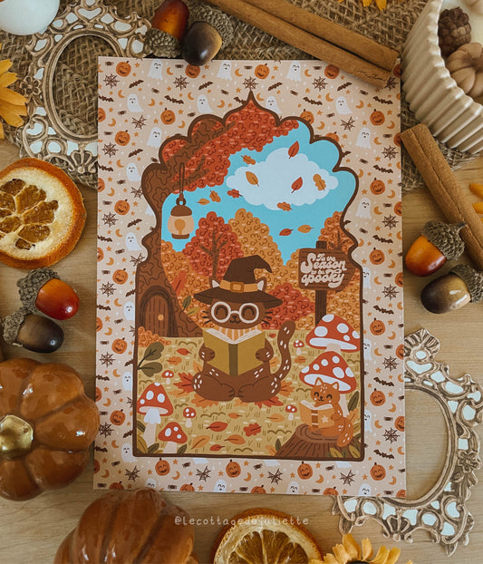 Illustration "The witch cat reader"