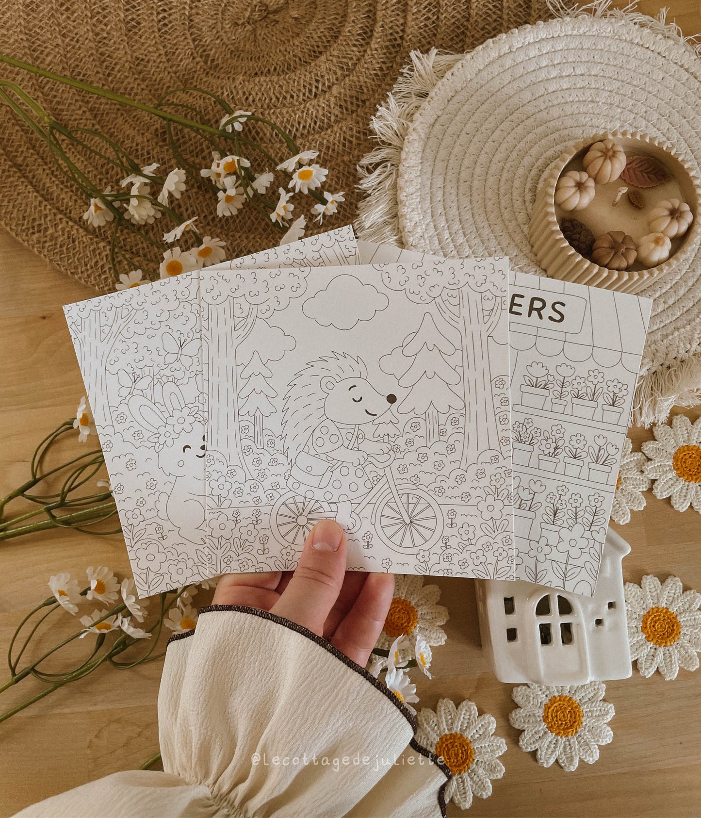Carte à colorier "Un printemps cosy"