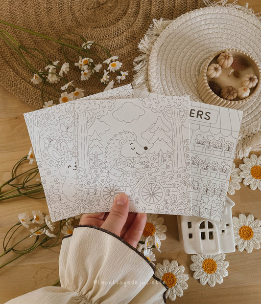 Carte à colorier "Un printemps cosy"