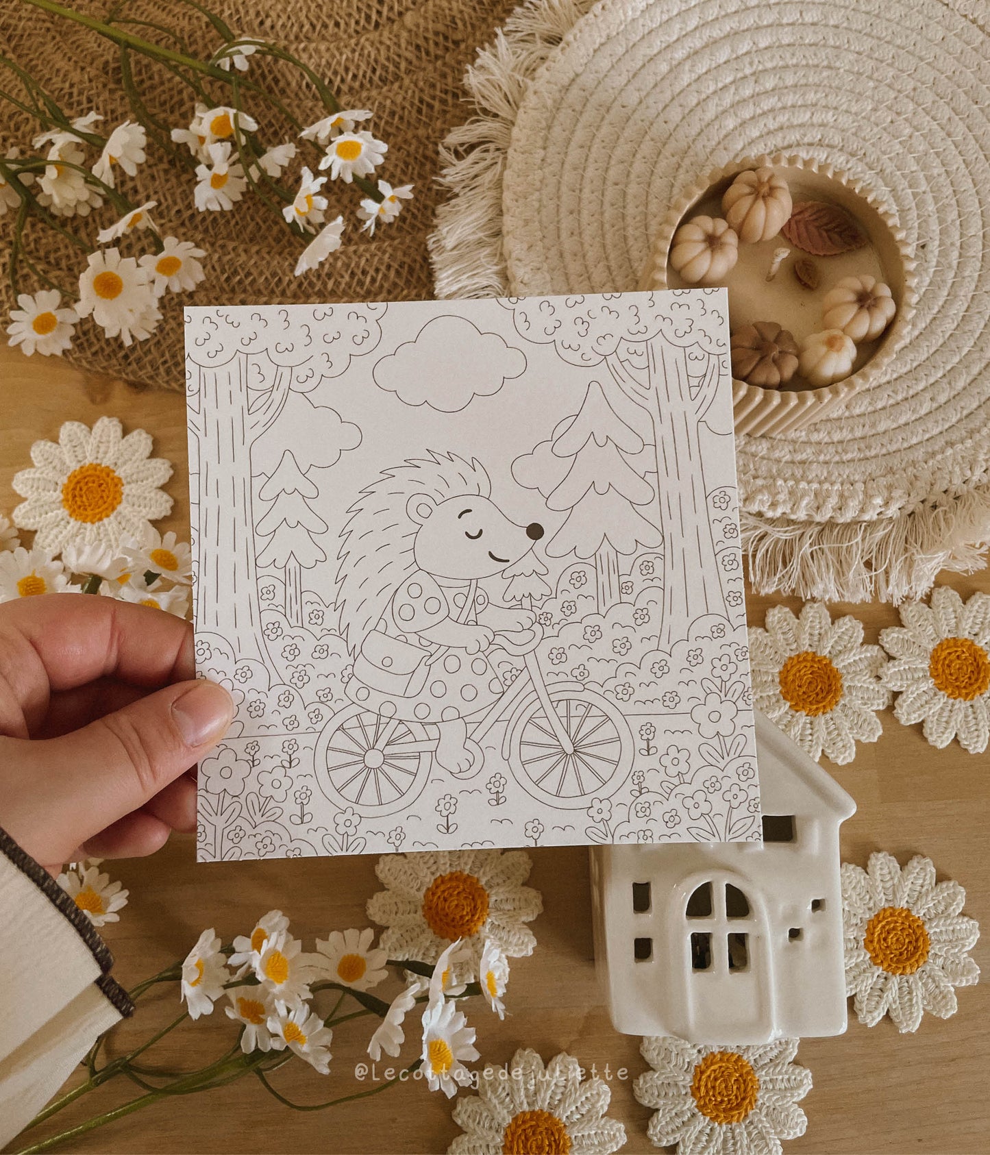 Carte à colorier "Un printemps cosy"