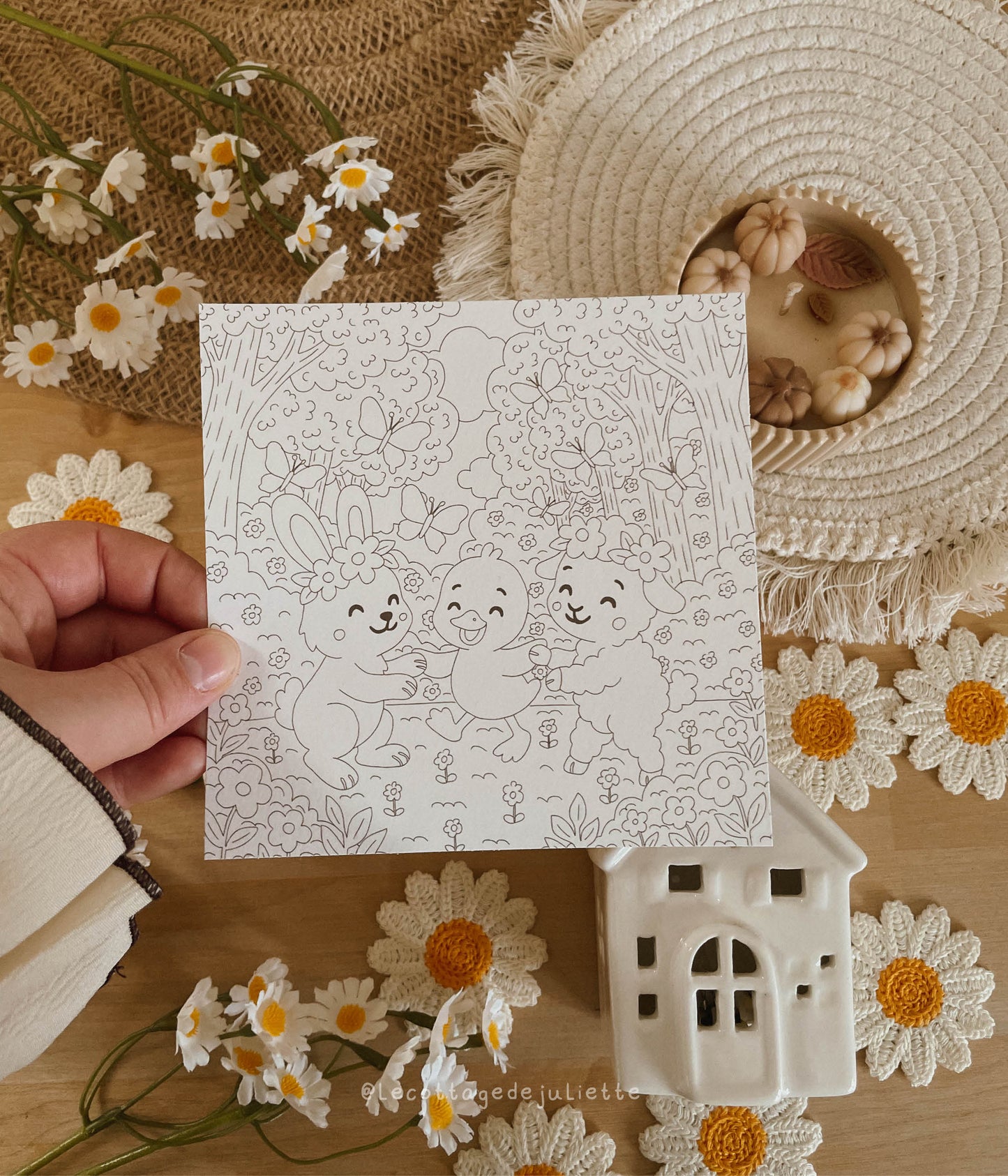 Carte à colorier "Un printemps cosy"