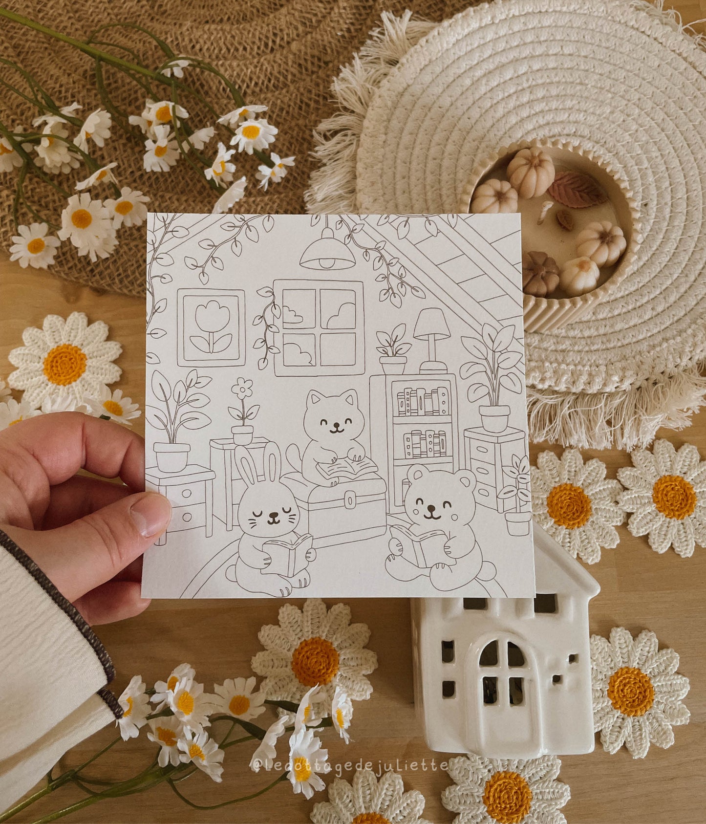 Carte à colorier "Un printemps cosy"