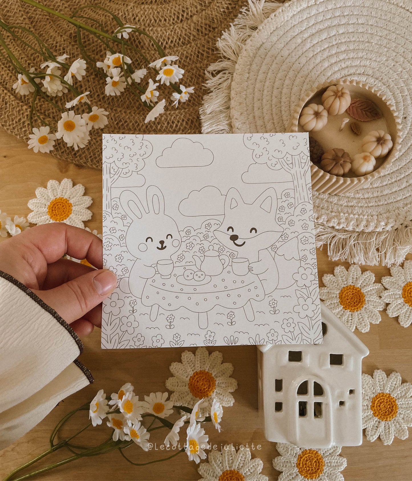 Carte à colorier "Un printemps cosy"