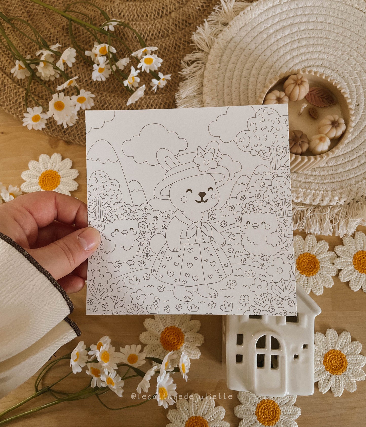 Carte à colorier "Un printemps cosy"